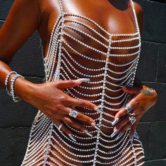 CaliShadow Jewelry - Rhinestone Bodysuit Dress Women Summer Bikini Body Chain Harness Body Jewelry